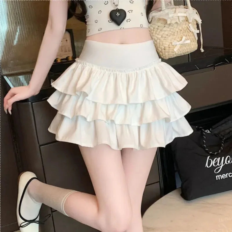 Korean Puffy Ruffles Cake Women Mini Skirt