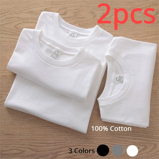 2PCS Cotton Solid Unisex T Shirts