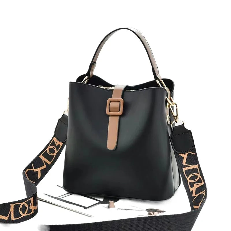 Women's Lychee pattern PU Portable bucket bag ladies messenger bag