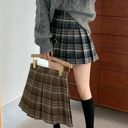 High Waist Woolen Mini Skirt Japanese School Uniform
