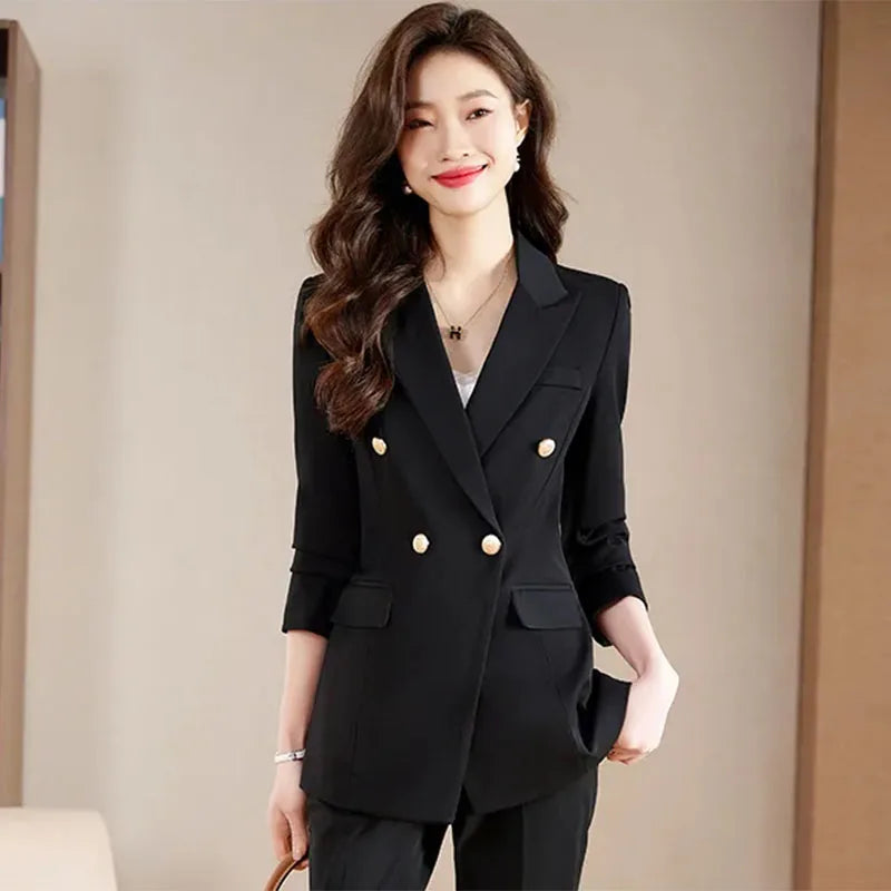 Korean Slim Fit Office Blazer Chic Double Breasted