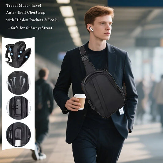 Men's  Anti-Theft Sling Bag Waterproof Usb Crossbody Bag