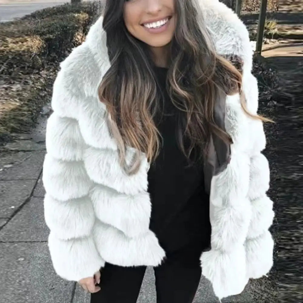 Women Luxury Faux Fur Coat Cropped Fluffy Jackets