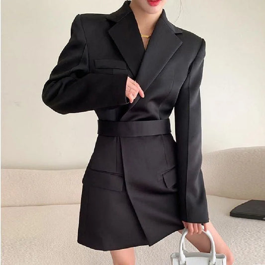 New High end Waist Slim British Mid Length Black Suit Coat