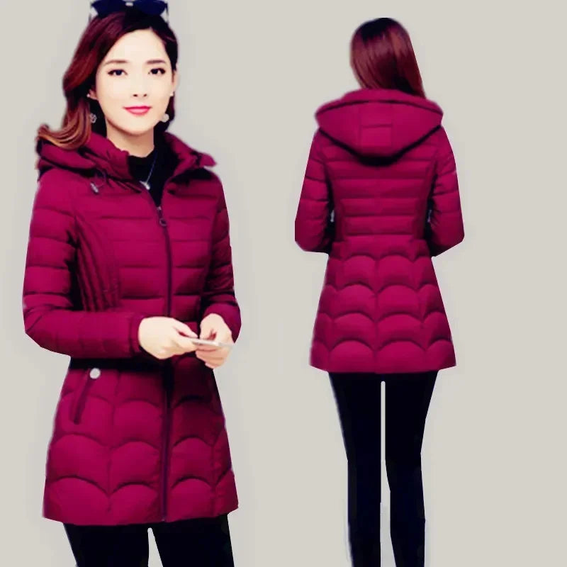 Winter Coat Slim Down Cotton Hooded Jacket Warm Thick Outwear Parka