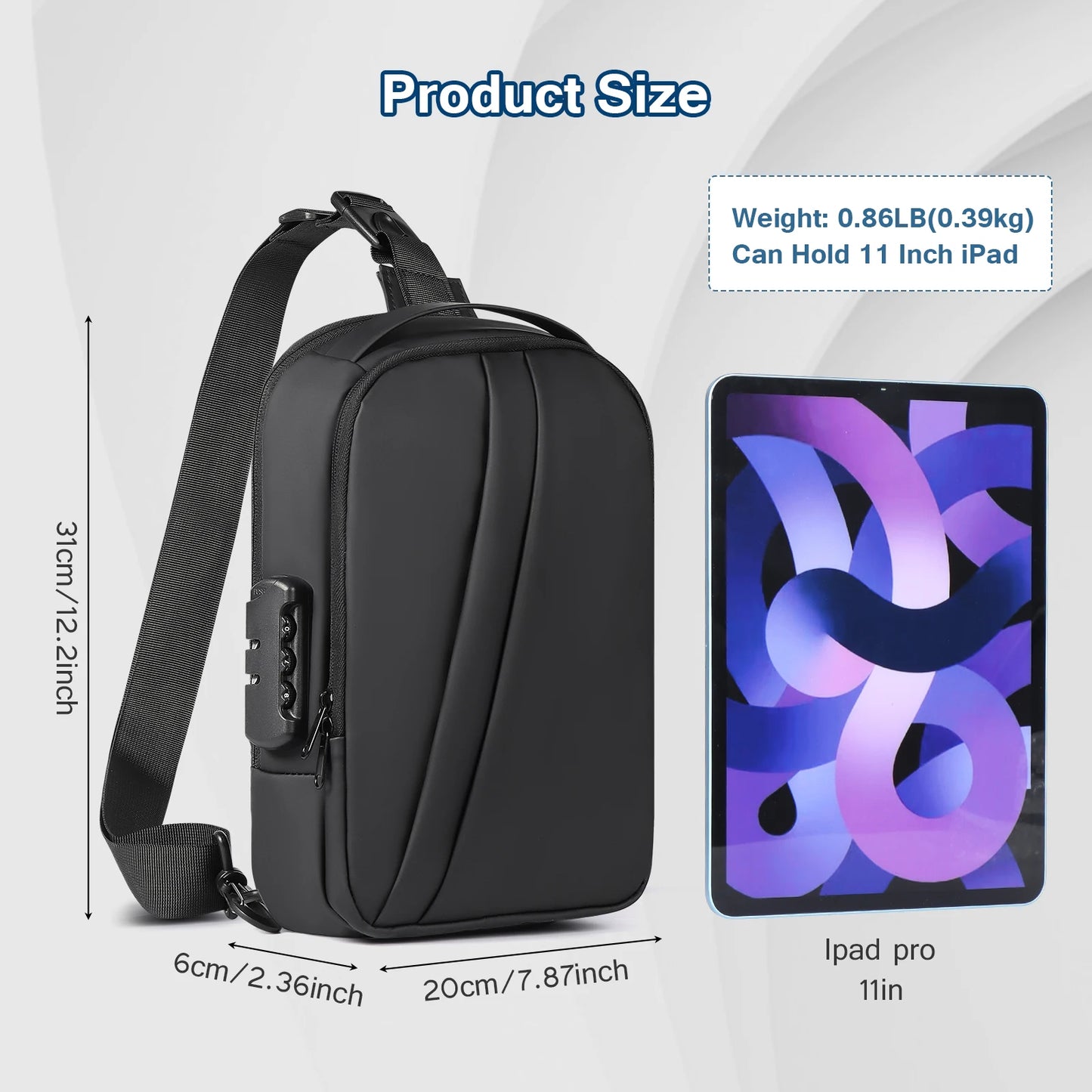 Men's  Anti-Theft Sling Bag Waterproof Usb Crossbody Bag