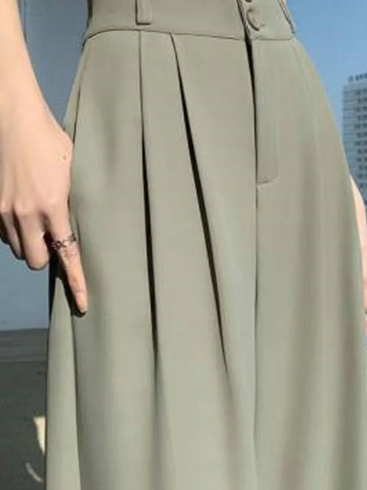 High Waist Wide Leg Pants Double Buttons Casual Suit Pants
