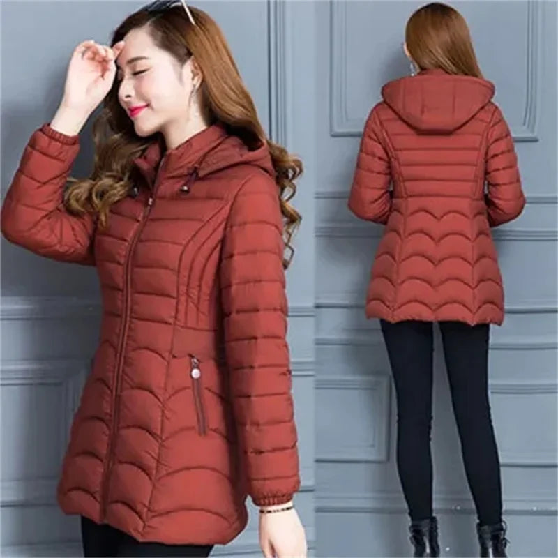Winter Coat Slim Down Cotton Hooded Jacket Warm Thick Outwear Parka