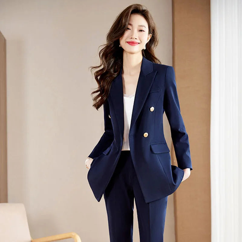 Korean Slim Fit Office Blazer Chic Double Breasted