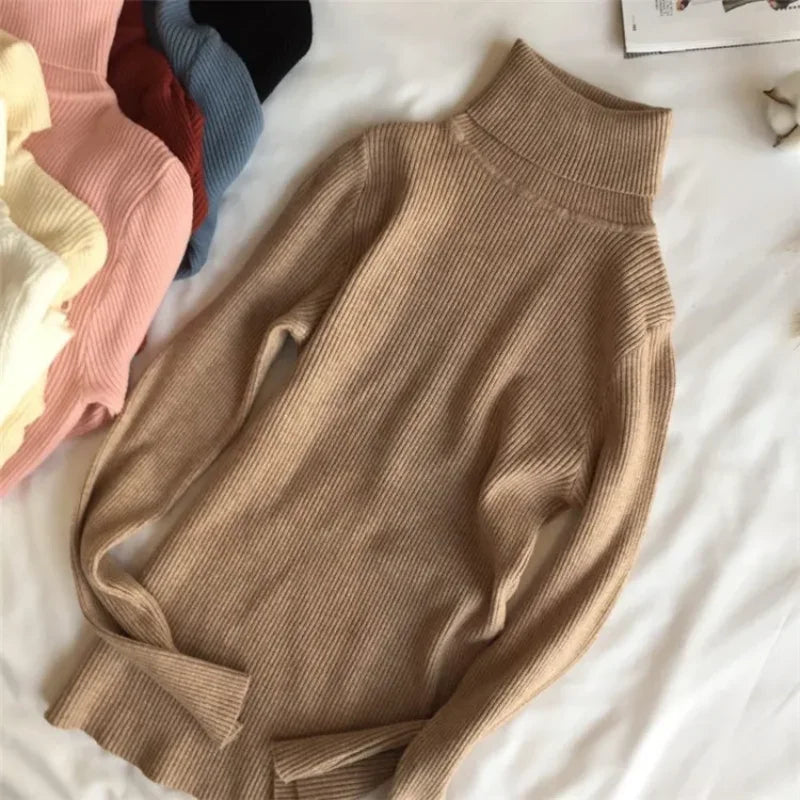Soft Warm Ribbed Turtleneck Sweater for Women