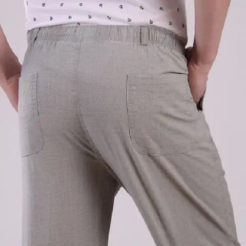 Mens Cotton Linen Summer Thin Straight Pants