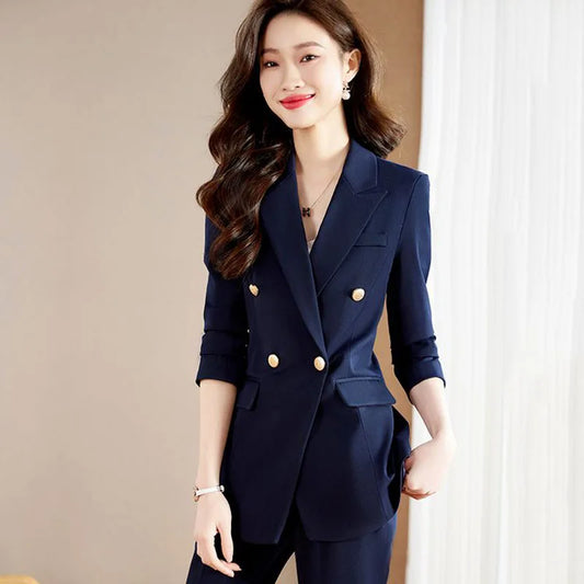 Korean Slim Fit Office Blazer Chic Double Breasted
