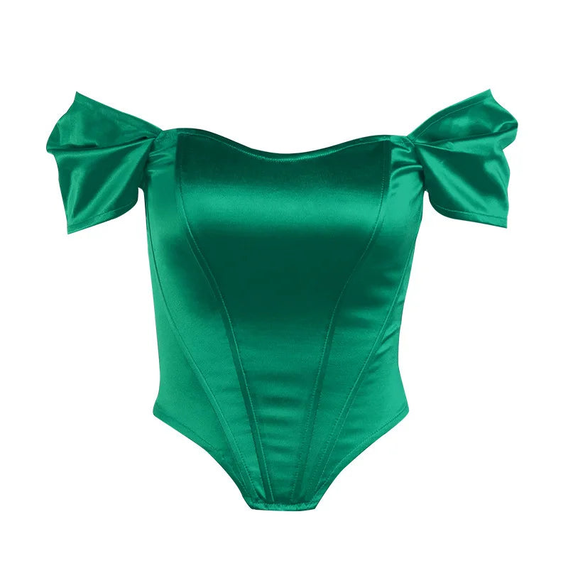 Satin Off Shoulder Bustier Corset Crop Tops Women