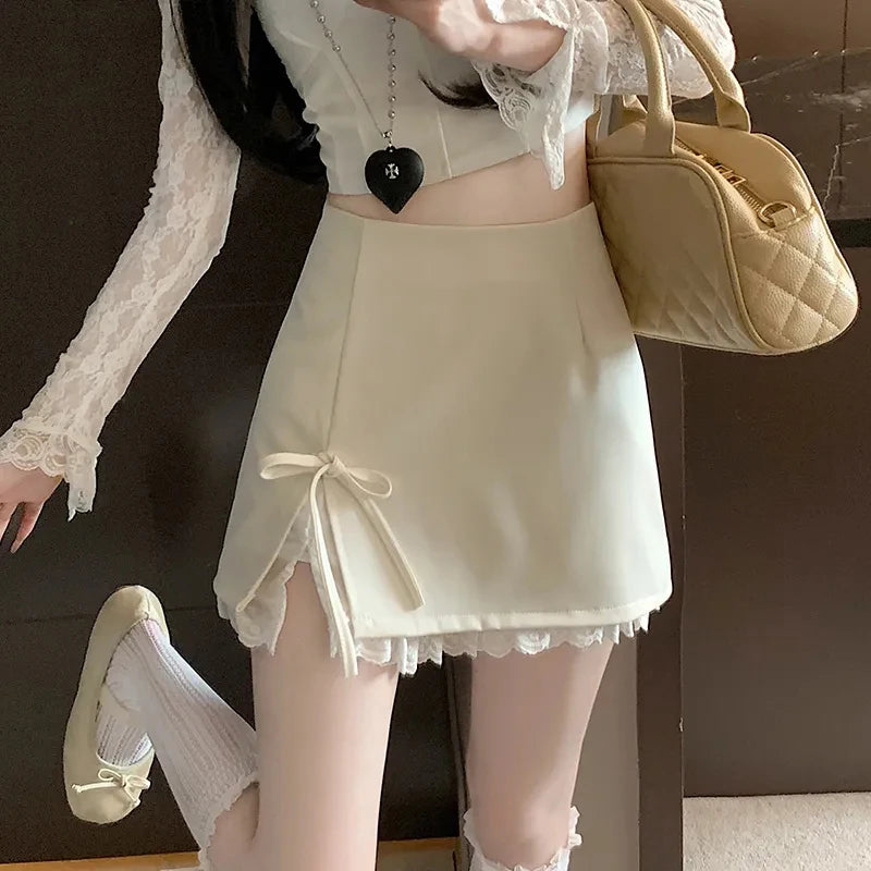 Sweet Bow Lace Up Women Mini Skirt