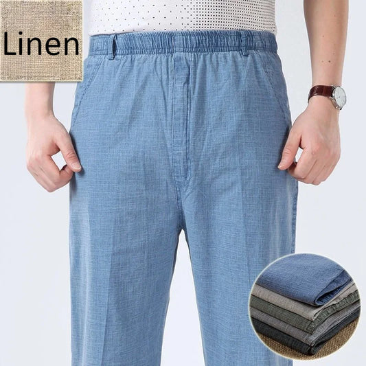 Mens Cotton Linen Summer Thin Straight Pants