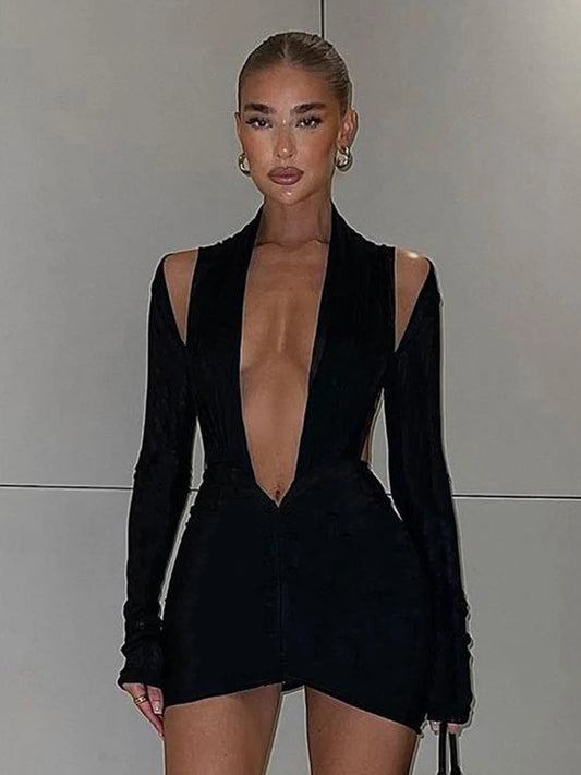 Long Sleeve Mesh See Through Sexy Backless Party Elegant Dress