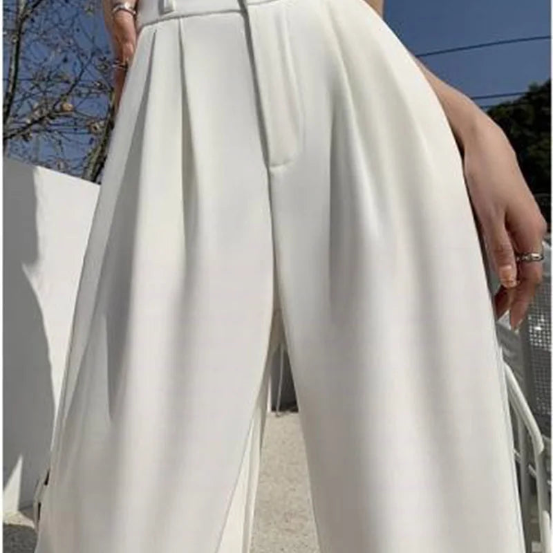 High Waist Wide Leg Pants Double Buttons Casual Suit Pants