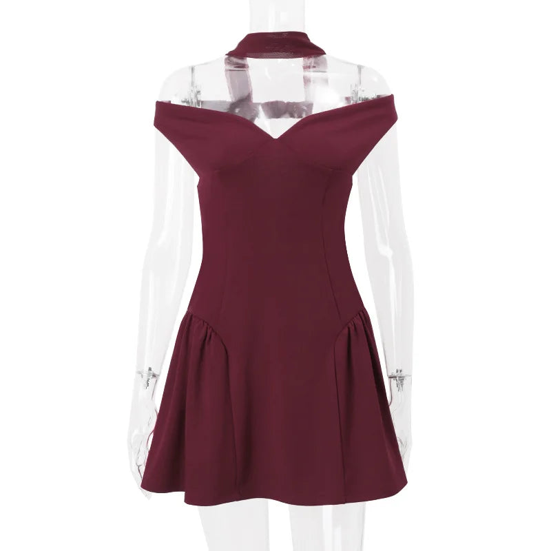 Off Shoulder Draped V Neck Mini Outfit Dress