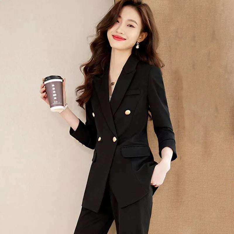 Korean Slim Fit Office Blazer Chic Double Breasted