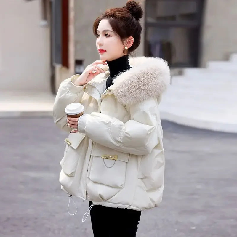 Women Jacket with Hood Winter Warm Loose Thick Short Outwear