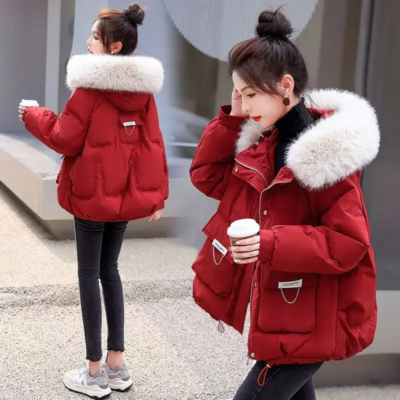Women Jacket with Hood Winter Warm Loose Thick Short Outwear