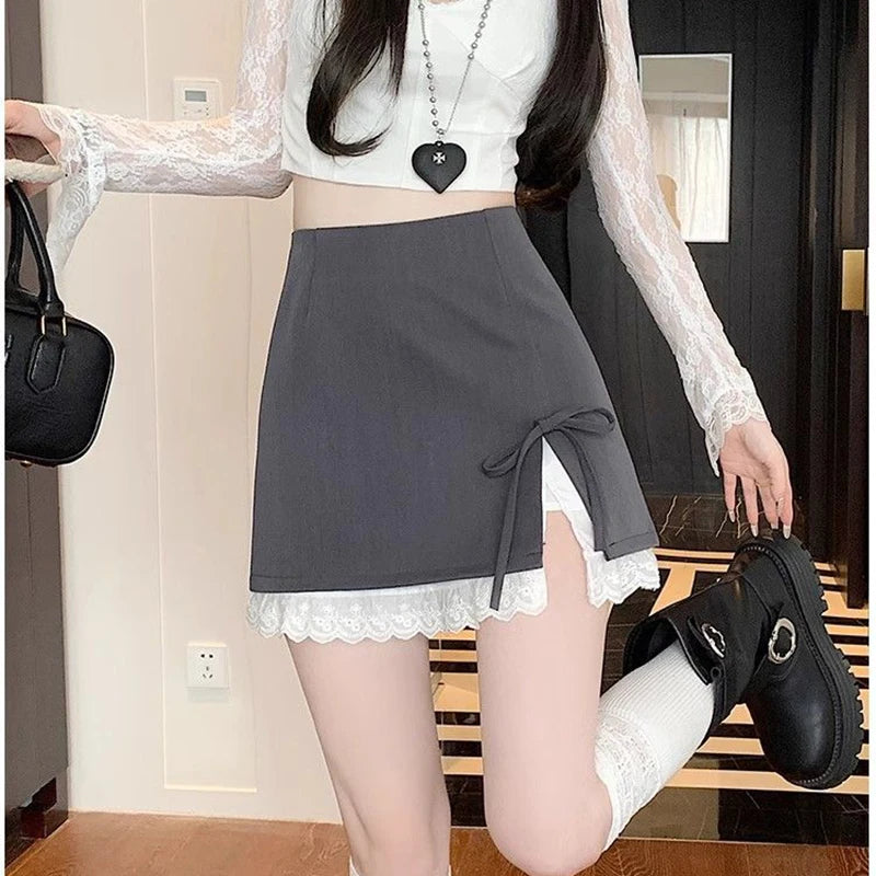 Sweet Bow Lace Up Women Mini Skirt