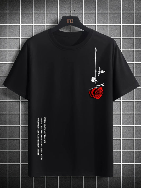 Summer Streetwear Tee Rose Print Cotton Comfort