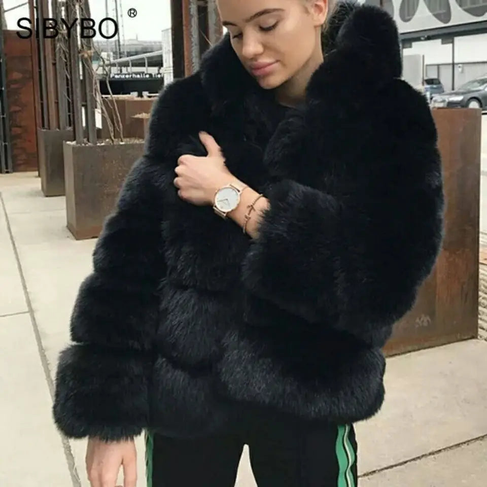 Women Luxury Faux Fur Coat Cropped Fluffy Jackets
