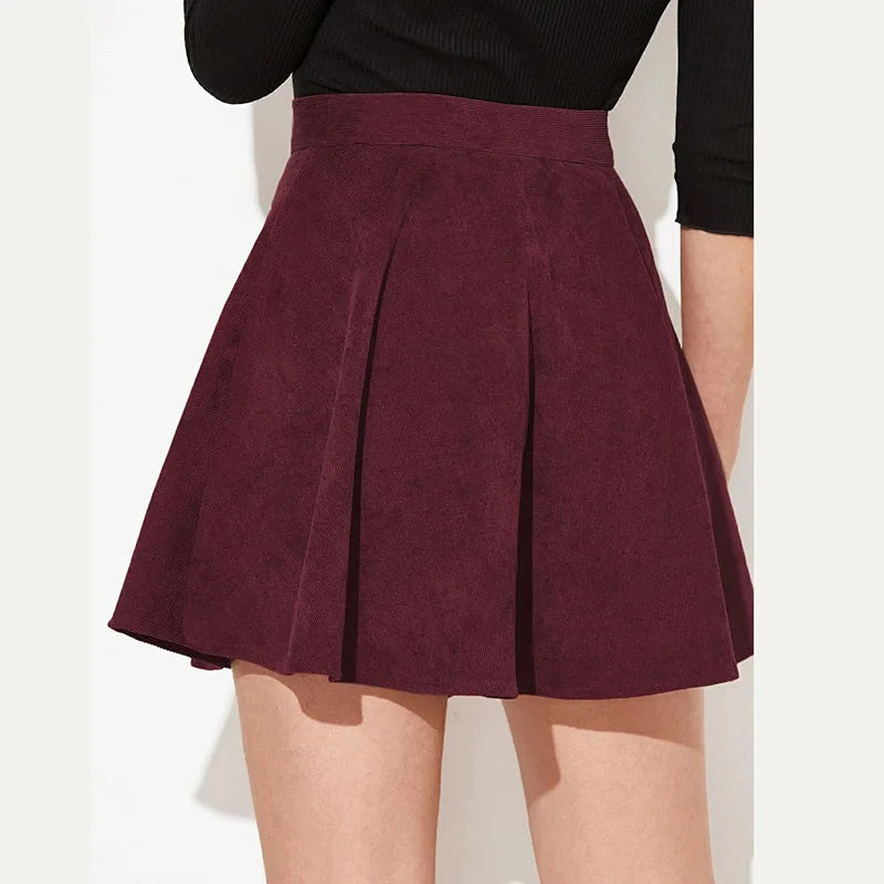 Pleated Fluffy Elegant Single-Breasted Design Corduroy A-Line Skirts