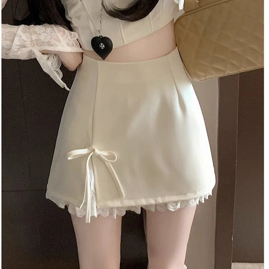 Sweet Bow Lace Up Women Mini Skirt