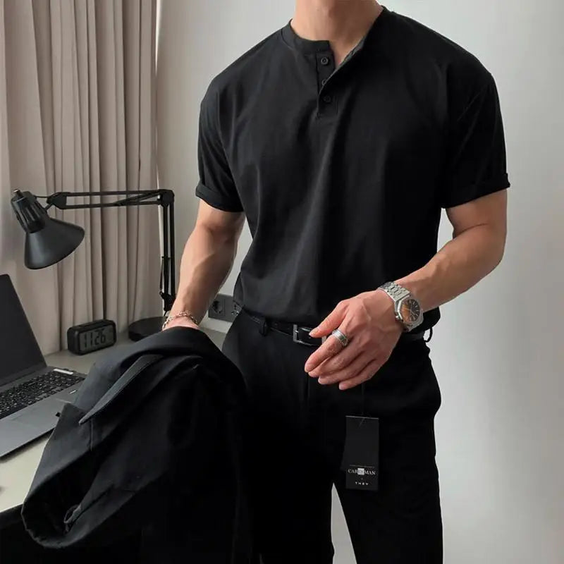 Summer Men‘s Short Sleeve Henley Neck T Shirts