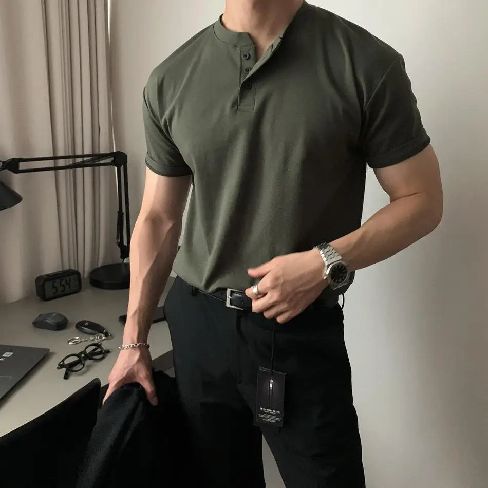 Summer Men‘s Short Sleeve Henley Neck T Shirts