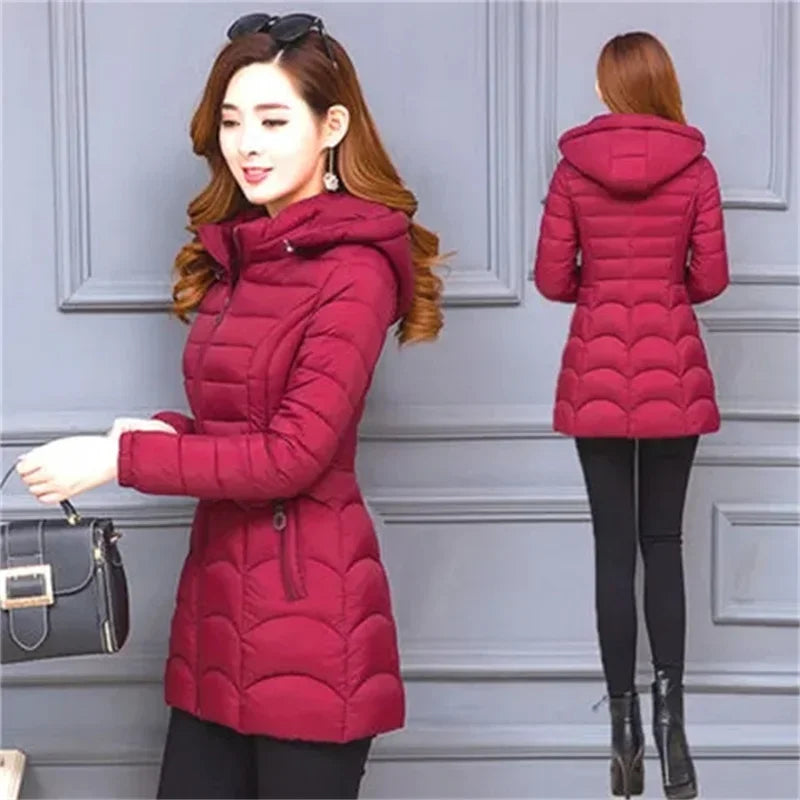 Winter Coat Slim Down Cotton Hooded Jacket Warm Thick Outwear Parka