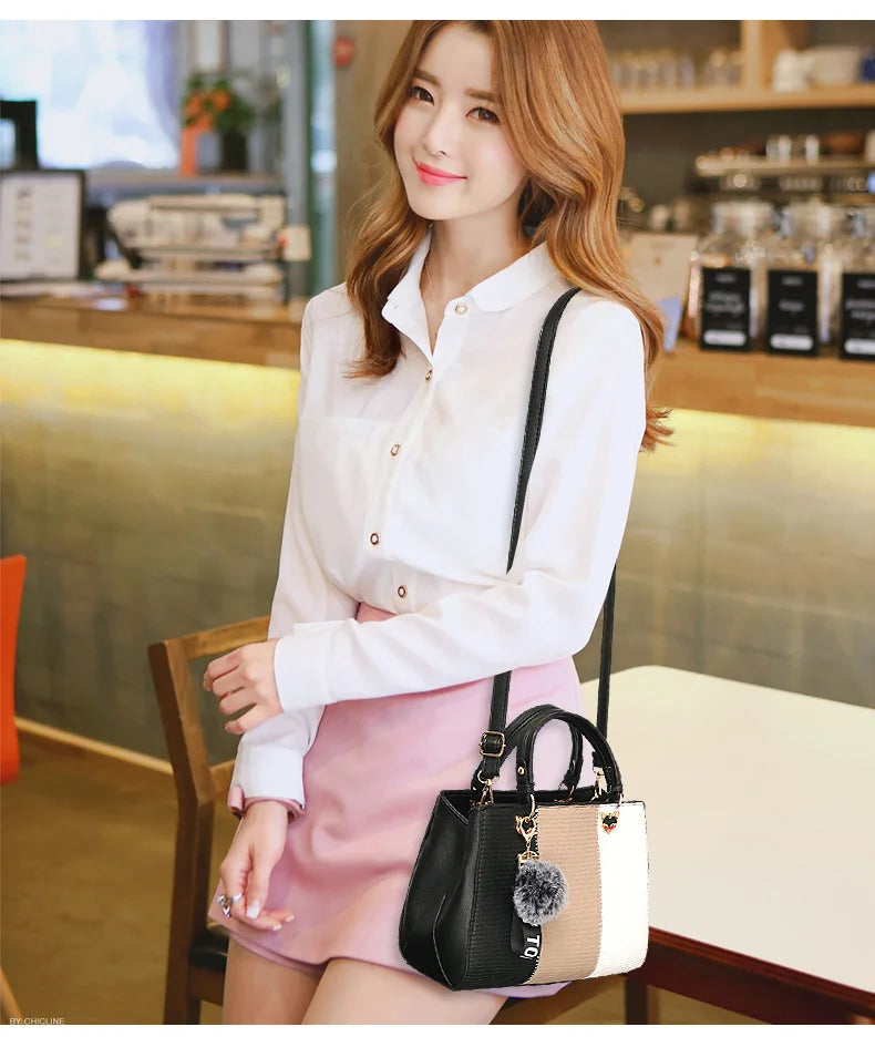 Korean Fashion trend design stripe hit color handbag shoulder bag