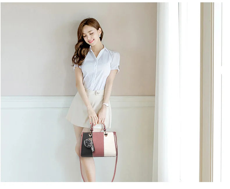 Korean Fashion trend design stripe hit color handbag shoulder bag