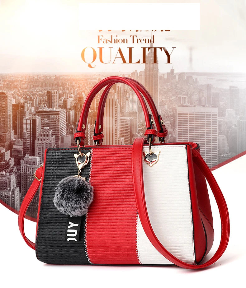 Korean Fashion trend design stripe hit color handbag shoulder bag