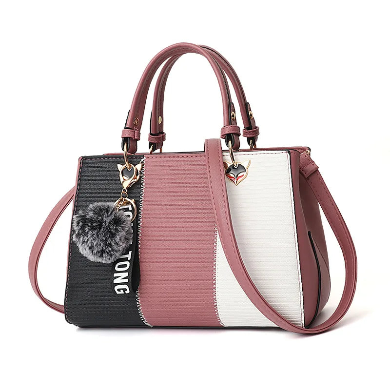 Korean Fashion trend design stripe hit color handbag shoulder bag