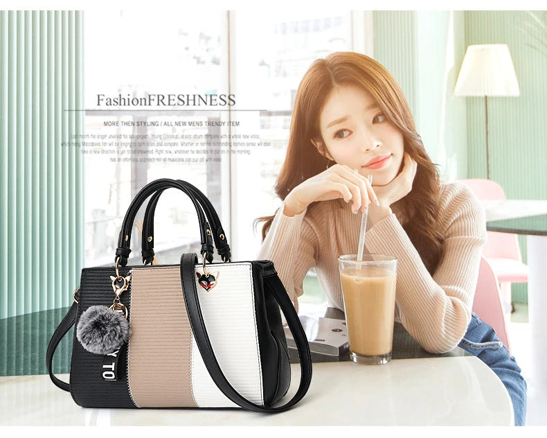 Korean Fashion trend design stripe hit color handbag shoulder bag