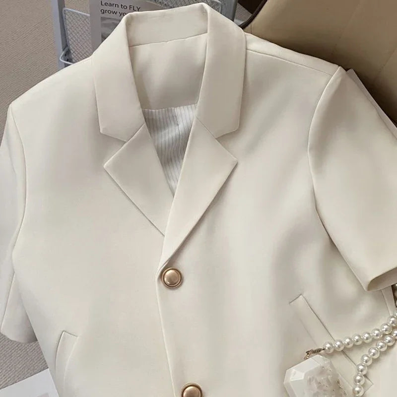 Shorts Sleeve Notched Neck Office Work Casual Blazer