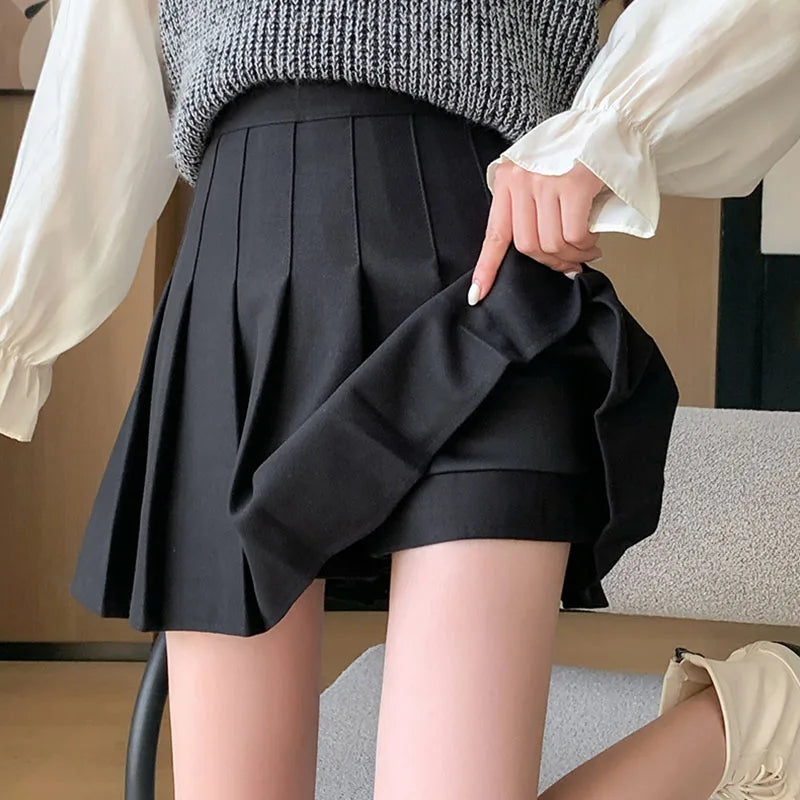 High Waist A-Line Mini Skirt Korean Preppy Side Zipper