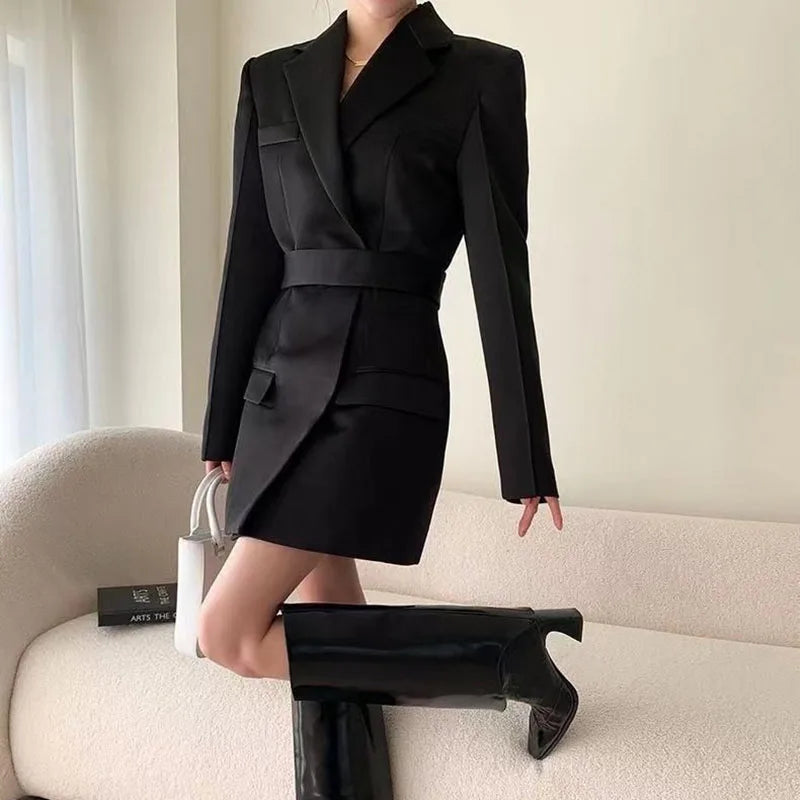 New High end Waist Slim British Mid Length Black Suit Coat