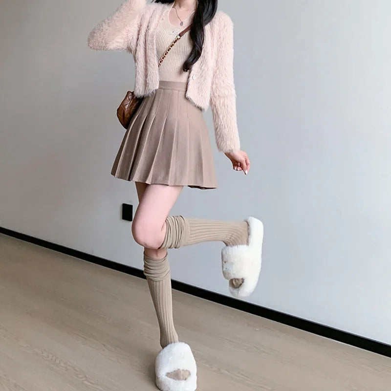 High Waist A-Line Mini Skirt Korean Preppy Side Zipper