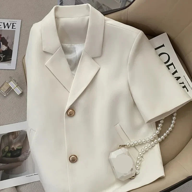 Shorts Sleeve Notched Neck Office Work Casual Blazer