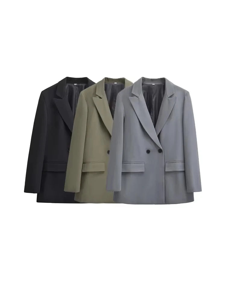 Trendy Double Breasted Blazer Workwear Style
