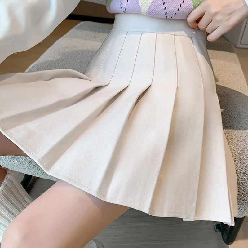 High Waist A-Line Mini Skirt Korean Preppy Side Zipper