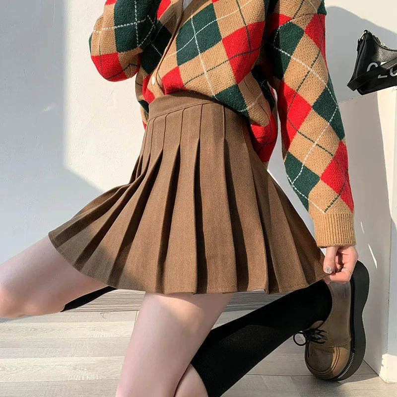 High Waist A-Line Mini Skirt Korean Preppy Side Zipper