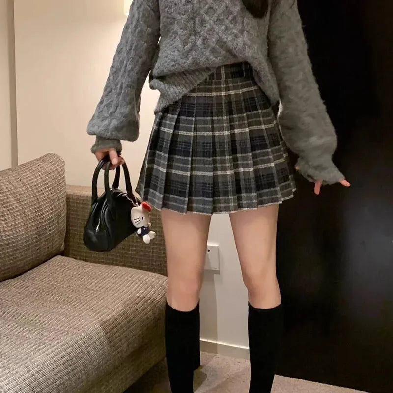 High Waist Woolen Mini Skirt Japanese School Uniform