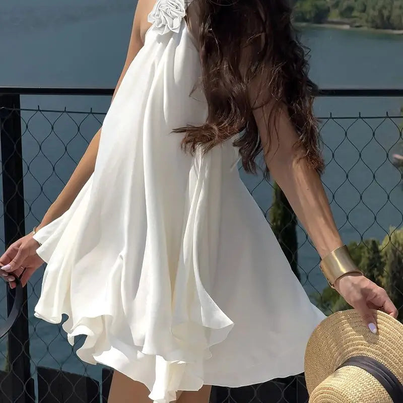 Tie Up Loose Applique Halter Mini Dress