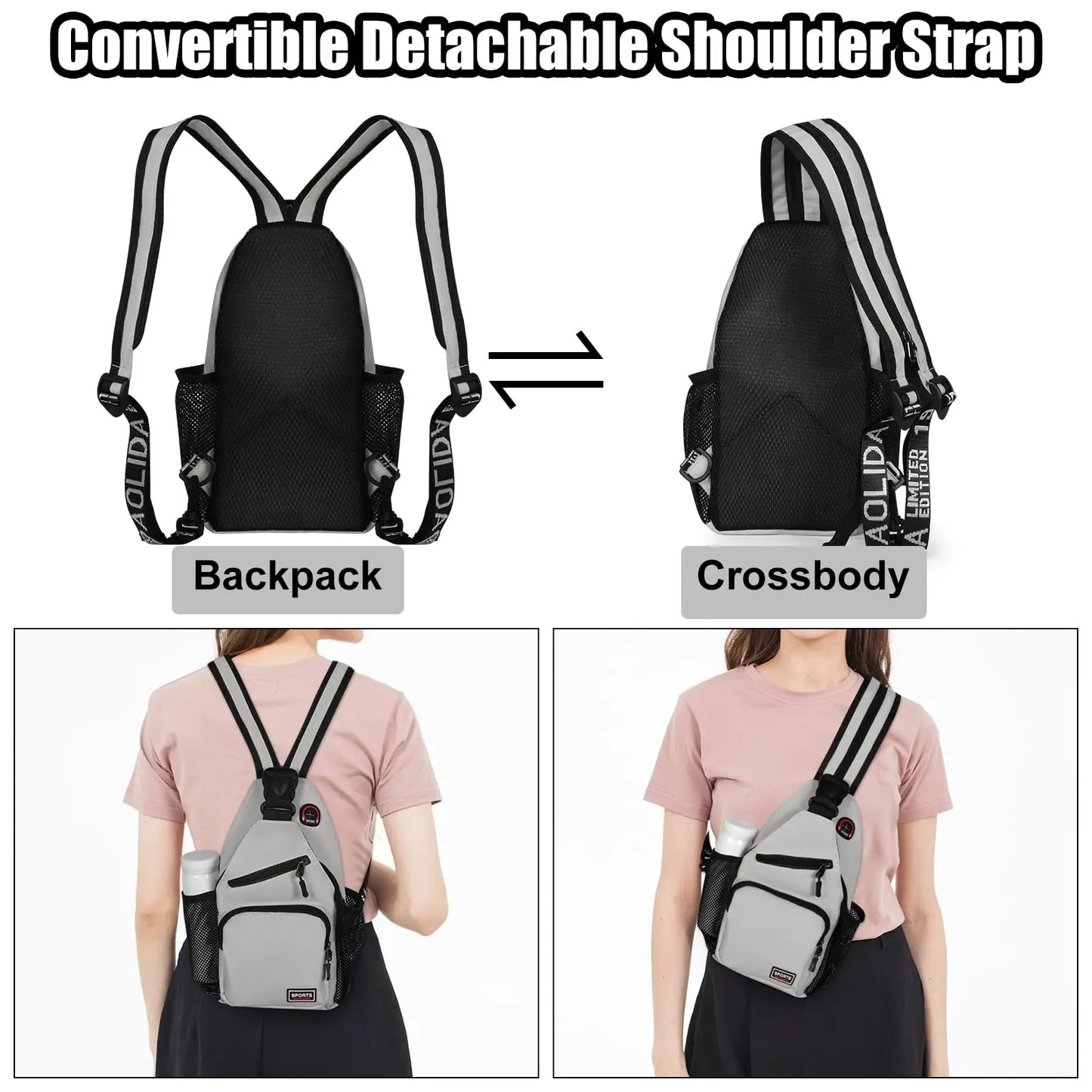 2 in1 Small Sling Backpack Waterproof Daily Chest Bag for Travel Hiking