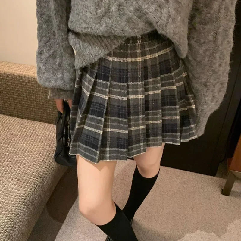 High Waist Woolen Mini Skirt Japanese School Uniform